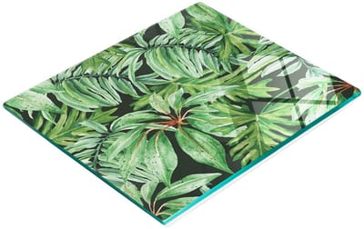 Decoratieve glazen snijplank met tropische bladeren, 60x52 cm