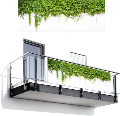 Balkonscherm 300x110 cm - Balkonposter Klimop - Groene bladeren - Muur - Wit - Balkon scherm decoratie - Balkonschermen - Balkondoek zonnescherm