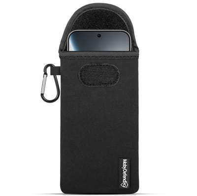 MobyDefend Hoesje - Geschikt voor Oppo Find X9 Pro - Neopreen Pouch Met Karabijnhaak - Insteek - Riemlus - Zwart