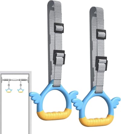 Gymnastiekringen Kinderen - Turnringen Set - Kracht Training - Verstelbare Riemen - 250 kg Capaciteit - Blauw Geel Grijs