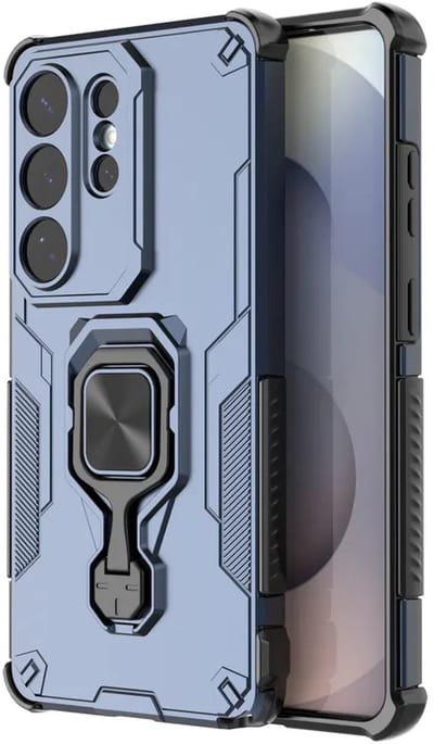 MobyDefend Hoesje - Geschikt voor Samsung Galaxy S26 Ultra - Dubbelgelaagde Pantsercase Met Standaard - Blauw