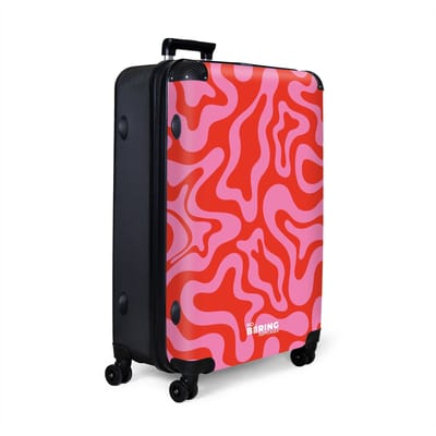 NoBoringSuitcases.com® - Koffer groot - Reiskoffer lichtgewicht - Roze met rode abstract patroon - Rolkoffer met 4 wielen - Grote trolley XL - 98 liter bagage
