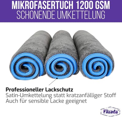 3x Microvezeldoek Auto met 1200 GSM - Droogdoek, Microvezel-reinigingsdoek ongelooflijke zuigkracht dankzij zachte microvezel - autopoetsdoeken voor professionele autoverzorging in 42x48cm (3)