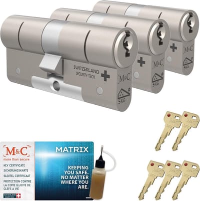 M&C Matrix 3x Deurcilinder SKG*** - Zwaar beveiligd - Politie Keurmerk Veilig Wonen