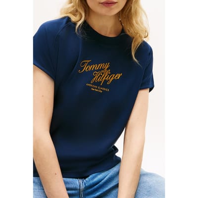 Tommy Hilfiger Seasonal Script Cap T-shirt Dark Night Navy Taglia: S | Maglie Sportivi Outlet | Donna | Nero