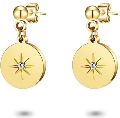 Twice As Nice Oorbellen in goudkleurig edelstaal, ronde met ster en kristal