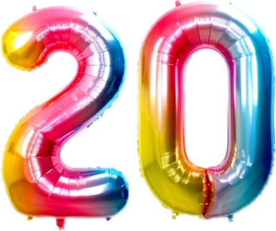 Ballon Cijfer 20 Jaar Regenboog Verjaardag Versiering Cijfer Helium Ballonnen Gekleurde Feest Versiering 86 Cm Met Rietje