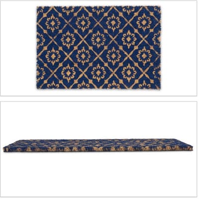 Doodadeals® Natuurlijke Kokosmat – Deurmat met Sierlijk Bloemen Patroon – Voor Binnen en Buiten – Blauw