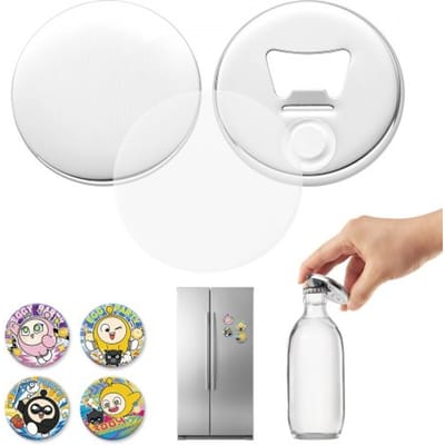 VEVOR Button Machine Accessoires 58mm 50x Koelkastmagneten Flesopener, met Magneet en Achterkant van De Flesopener, Metalen Behuizing, Transparante Mylarfolie en Ronde Blanco Vellen Papier Diy-Projecten