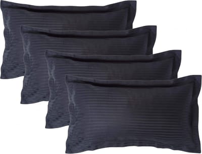 Homescapes Satijn Streep Katoen Kussensloop 50x90 cm met Sierrand – Set van 4 – Zwart – 100% Egyptisch Katoen Satijn – Draaddichtheid 330
