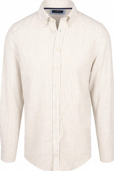Steppin' Out Overhemd Linen Cotton Streep Sand - Maat S - Heren - Casual Shirt
