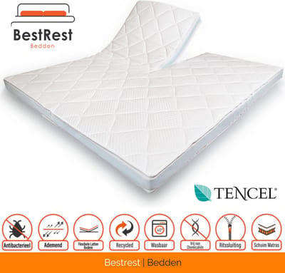 Topdekmatras - 160x200 - (MET SPLIT) Split Topper - Koudschuim HR55 - Topmatras - BestRest Bedden® - Tencel Hoes - Wit - Extra veerkrachtig