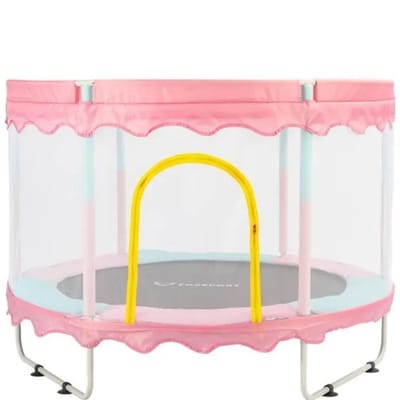 FOXSPORT Kinder Trampoline - Trampoline met Elastieken - Outdoor - Buitenspeelgoed - Trampoline met veiligheidsnet - 110 cm Veiligheidsnet - 150 cm - Roze