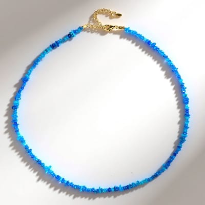 Cavill - Zilveren Halsketting 925 Sterling Zilver Goudplating - Blauwe Ethiopische Opalen 2 87 ct - Elegant Dames Sieraad 45-50 cm