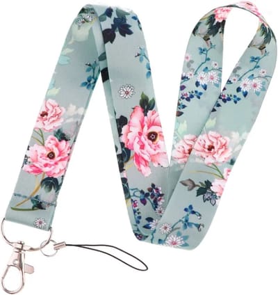 Travel Cords - Keycord Grey Roses - stevig lanyard - sleutelhanger - sleutelkoord - met telefoonkoord - sleutels