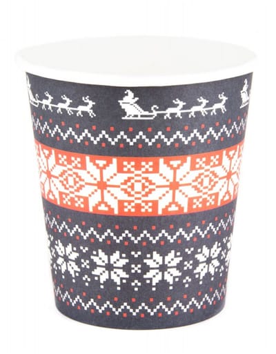 PARTYPRO - 8 Kartonnen Ugly Sweater Bekers 200 ml Rood en Blauw