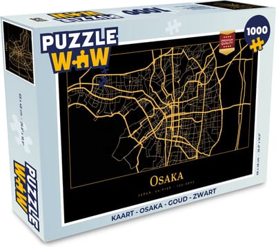 Puzzel Kaart - Osaka - Goud - Zwart - Legpuzzel - Puzzel 1000 stukjes volwassenen