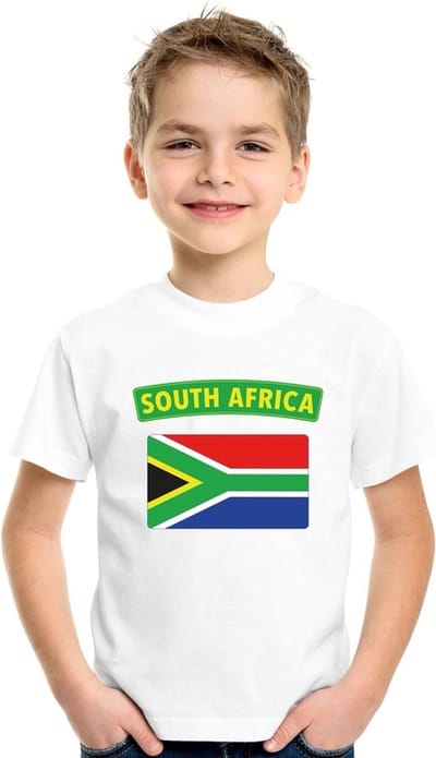 Supporters kleding - t-shirt van vlag Zuid Afrika - wit - voor kinderen - korte mouwen - sport 110/116