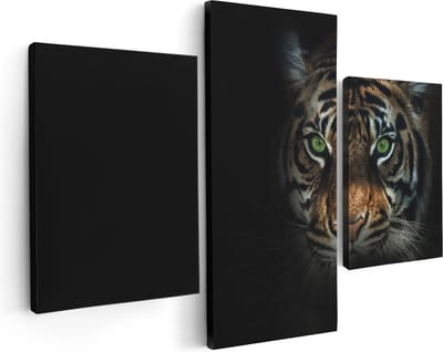 Artaza Canvas Schilderij Drieluik Tijgerkop Met Groene Ogen - Tijger - 90x60 - Foto Op Canvas - Canvas Print