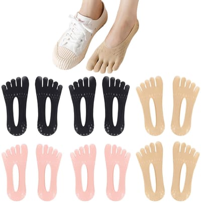 Dailygoods- Teensokken Zacht Ademend - Antislip Orthopedische Compressie - Vijf Vingers - Bootsokken - Onzichtbare Sokken - Siliconen Hiel - Vijfvingersokken
