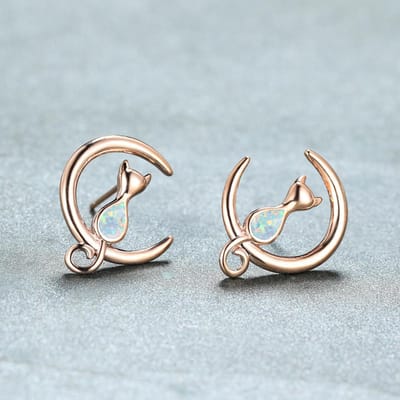 Oorbellen Nieuw Niche Design Franse Stijl Maan Kat Oorbellen Rond Gezicht white
