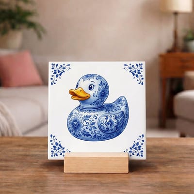 Delftsblauw Tegeltje 11x11 Eend – Origineel Cadeau en Woondecoratie