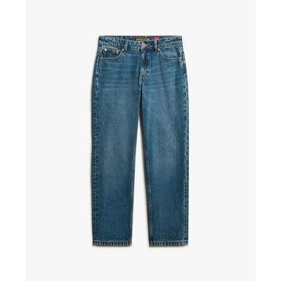 Superdry Mid Rise Straight Leg Jeans Donkerblauw Grootte: 26/32
