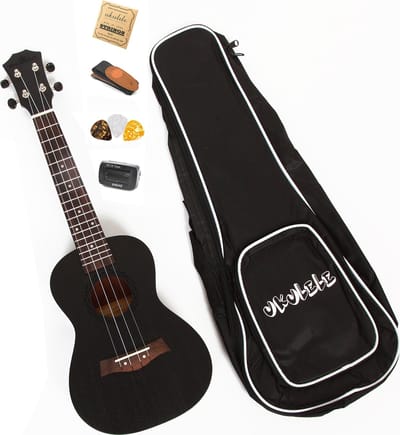 WK Knobbout 26 inch Tenor Ukelele -Exclusive natuurlijk geheel stuk hout -Professionele studie 26 inch natuur sapele hout-Inclusief accessoires- Zwart