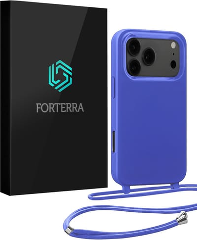 Hoesje Geschikt voor iPhone 17 Pro Case Siliconen Hoes Met Koord - Hoes Geschikt voor iPhone 17 Pro Met Telefoonkoord Hoesje Backcover - Felblauw