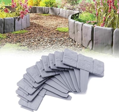 Gazonrand Steenlook - Tuinranden Borders - Tuin Verfraaien - Flexibel En Uitbreidbaar - 20 Meter 80 Stuks - Grijs