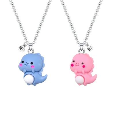 Bixorp Friends BFF Ketting voor 2 met Schattige Dino - Roze & Blauw - Dinosaurus met ei - 45cm + 5cm verstelbaar