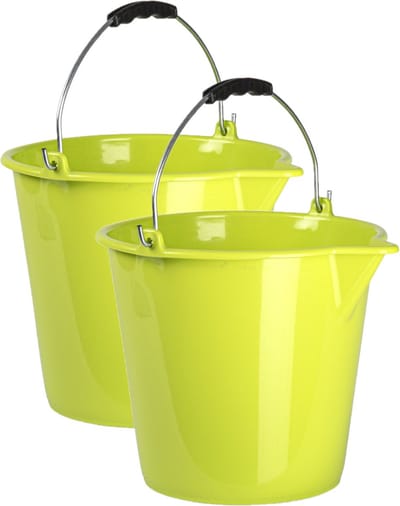 Plasticforte Huishoudemmer - 2x stuks - groen - 9 liter - emmer met schenktuit - met handvat