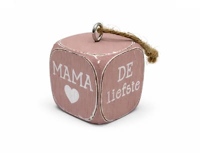 Dobbelsteen hanger 4,5x4,5cm mama de liefste roze