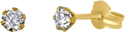 Lucardi Dames Oorbellen rond 3mm zirkonia - Oorbellen - Cadeau - 14 Karaat Goud - Geelgoud