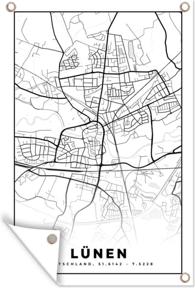 Muurdecoratie Lünen - Plattegrond - Kaart - Stadskaart - 120x180 cm - Tuinposter - Tuindoek