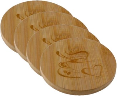 Set van 8x stuks houten ronde glazen onderzetters 10 x 10 cm