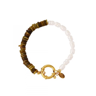 Armband - RVS - Pearly Twist - Parels - Goudkleurig - Olijf