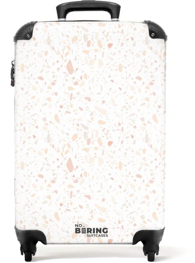 NoBoringSuitcases.com - Koffer - Terrazzo patroon perzik - Past binnen 55x40x20 cm en 55x35x25 cm - Trolley handbagage - Valiezen met wieltjes volwassenen - Reiskoffer op wielen - Rolkoffer lichtgewicht