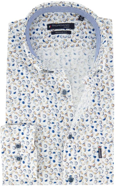 Overhemd Giordano wit geprint lange mouw katoen geel blauw