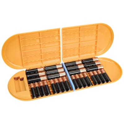 Store_8 - Batterijopbergdoos - Accu organizer - Compact en veilig - Oranje - Batterij tester - Geschikt voor AA batterijen - LI10839