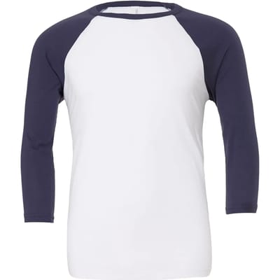 Bella+Canvas Unisex 3/4 Sleeve Baseball T-Shirt CV3200 - white/navy - XL