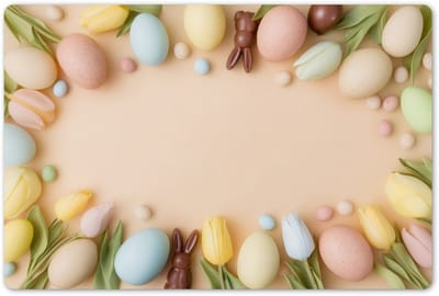 Placemats 45x30 cm - Placemat kunststof - 1 stuk - Tulpen - Paaseieren - Chocolade - Pastelkleuren - Borden onderleggers - Decoratie voor op tafel - Keuken tafeldecoratie accessoires - Vinyl onderlegger - Tafelversiering