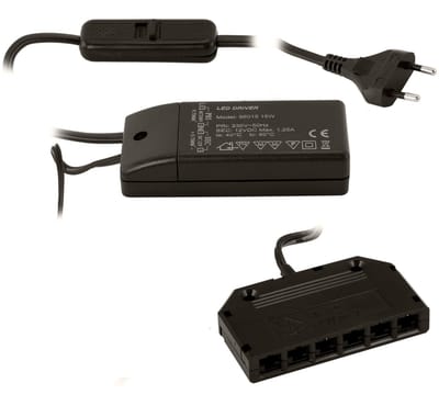 SOTECH transformator 220 - 240V 12V/15W met schuifschakelaar en 6-voudige verdeler