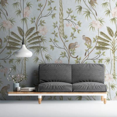 Fotobehang Profhome 382311-GU vliesbehang hardvinyl warmdruk in reliëf glad in jungle stijl mat groen turquois grijs 1,59 m x 2,8 m