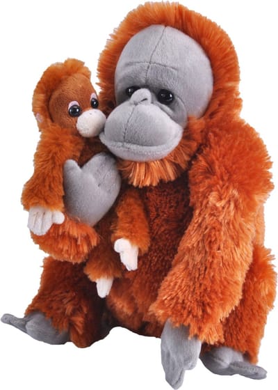 Pluche bruine Orang oetan met jong knuffel - 38 cm - Apen dieren knuffels - Speelgoed voor kinderen