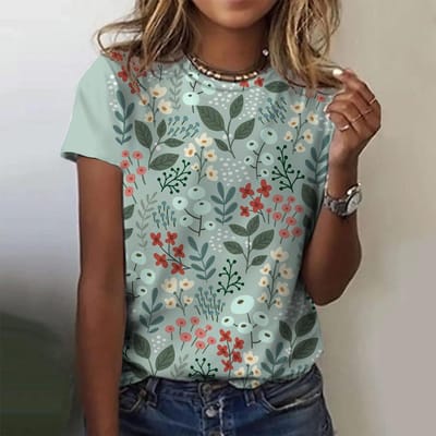 Zomerse Bloemen 3D Print T-shirts Dames Streetwear Casual Mode Y2k Korte Mouw T-shirt O-hals T-shirts Tops Kleding 5XL white