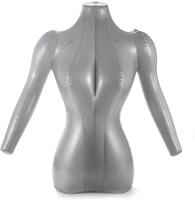 Opblaasbaar Bovenlichaam - Paspop Model - Kleding Presenteren - Glad PVC Oppervlak - ca. 450 g - Zilver