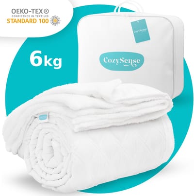 CozySense® Verzwaringsdeken 6kg - 140x200cm - Zwaartedeken met Wasbare Hoes - Weighted Blanket met GLASS-Flow® Drukverdeling - Wit