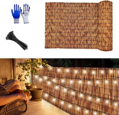 Rieten Schutting Rol - Bamboe Hekwerk - Tuin Afschermen - Handgeweven Natuurriet - 1.4 x 11m - Bruin