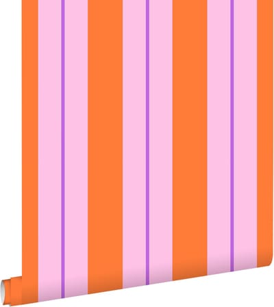 ESTAhome behang strepen oranje en roze - 50 x 900 cm - 131678